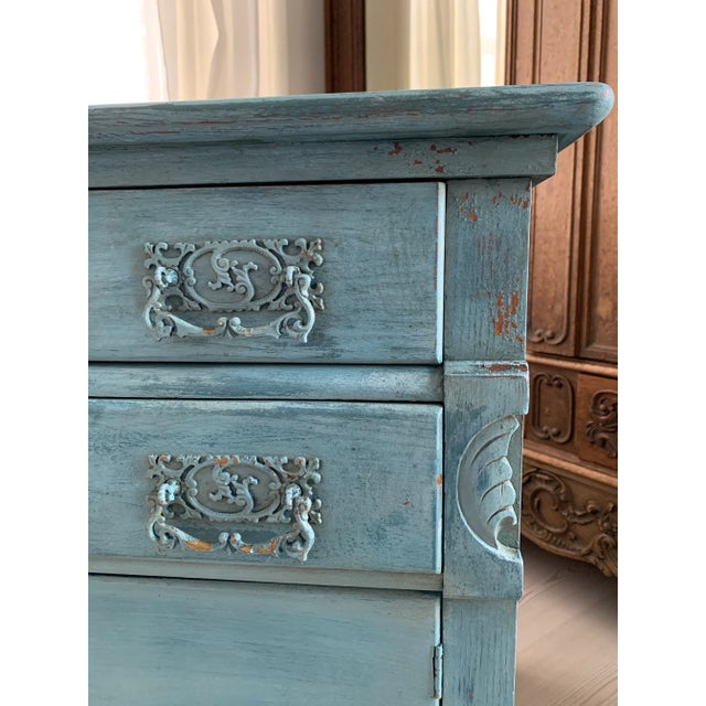 Antique Oak Petite Chest of Drawers in Blue Paint For Sale In Seattle - Image 6 of 12