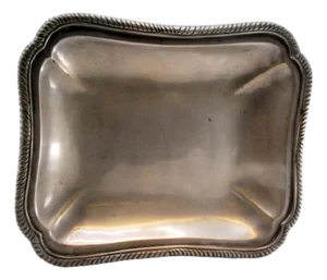 Rectangular Silver Tray with Silver-Cut Corners and Rim with Raised Friezes