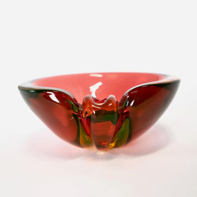 Red 1960s Italian Murano Style Red-Green Uranium Art Glass Bowl For Sale - Image 8 of 9