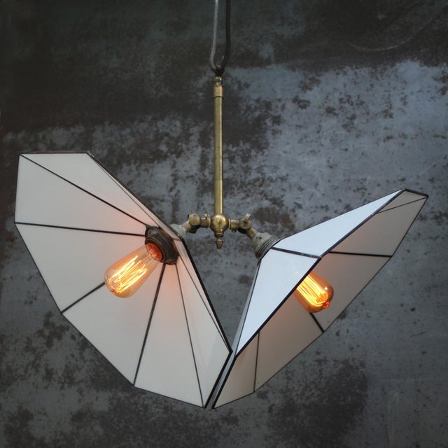 Art Deco Brass and White Stained Opaline Glass Pendant Lamp For Sale - Image 6 of 10