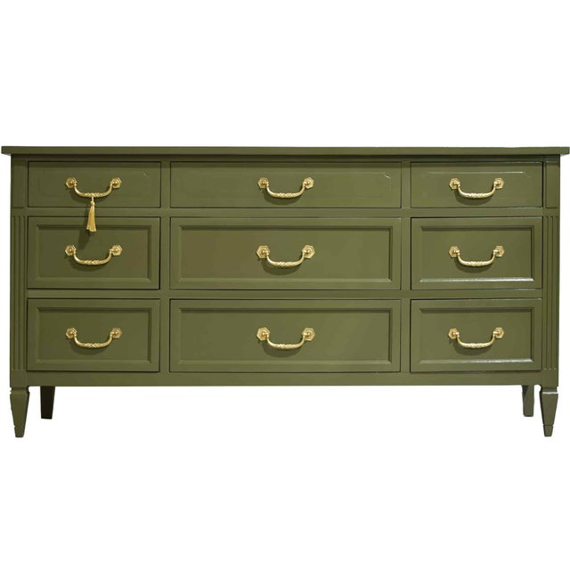 Mid Century Traditional Dresser Sideboard by Mount Airy in Green - Newly Painted For Sale - Image 13 of 13