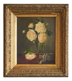 David Emile Joseph de Noter, Still Life with Roses, Oil on Panel, 19th Century, Framed