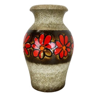 Large Fat Lava Floral Floor Vase from Scheurich, Germany, 1970s For Sale