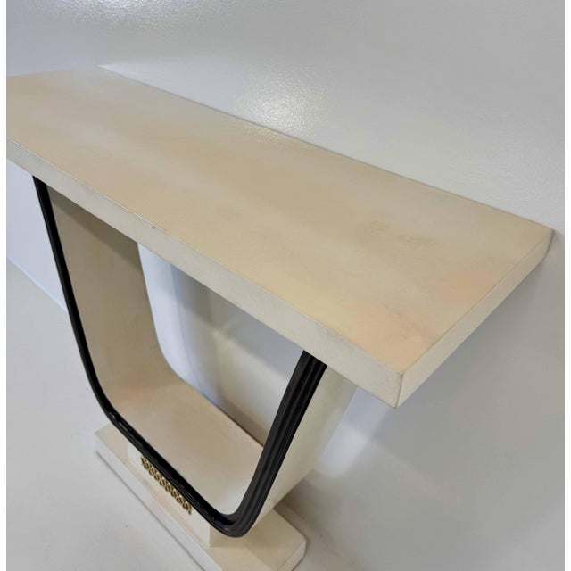 Italian Art Deco Black Parchment and Brass Console in the Style of Osvaldo Borsani, 1940s For Sale - Image 9 of 10
