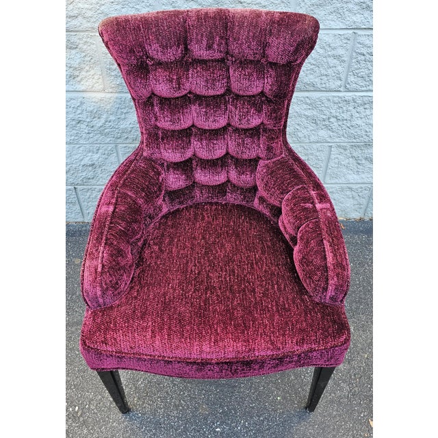 Nancy Corzine Tufted Velvet Upholstered Armchair. Sold, firm and very comfortable. Excellent vintage condition. Measures...