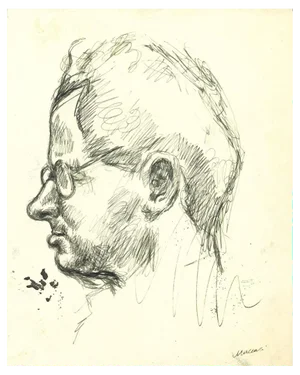 Mino Maccari, Portrait of Man with Glasses, Original Pen Drawing, 1960s