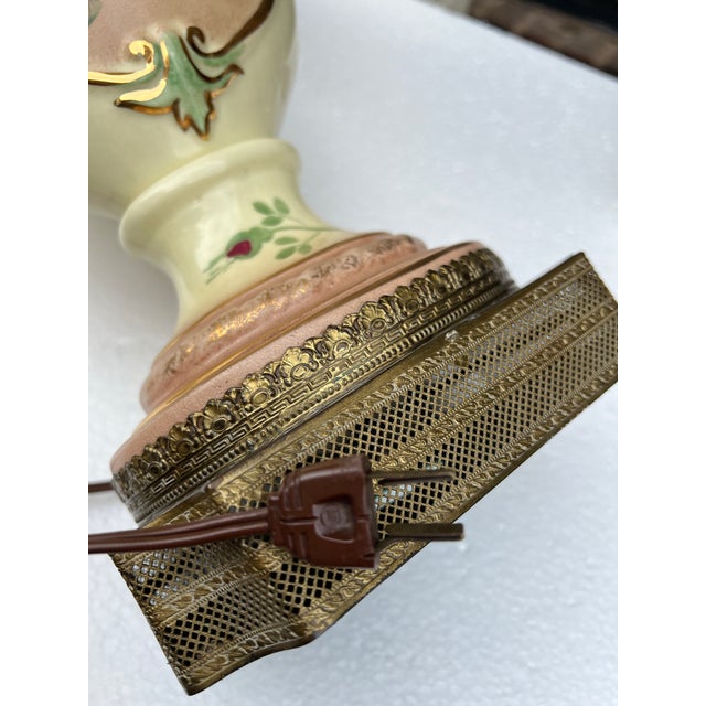 1970s Creamed Colored Ceramic Lamp With Rose Details For Sale - Image 4 of 7