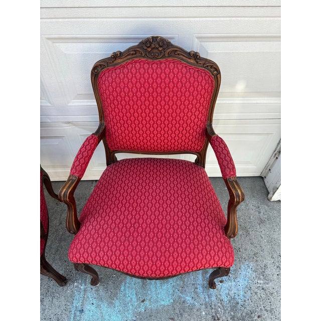 Vintage French Louis XV Style Armchairs | Pair Vintage Accent Chairs | Upholstered Bergere Chairs | Carved Wood Living Room Seating For Sale In New York - Image 6 of 11