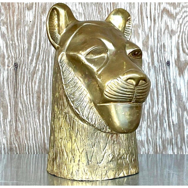 Vintage Brass Tiger Head Sculpture For Sale - Image 12 of 14