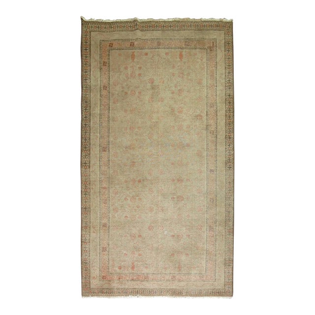 Shabby Chic Gray Khotan Gallery Size Wool Late 19th Century Carpet For Sale