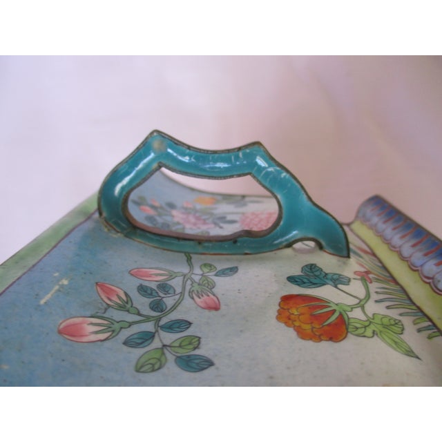 Cerulean Antique Chinese Enameled Canton Cachepot For Sale - Image 8 of 9