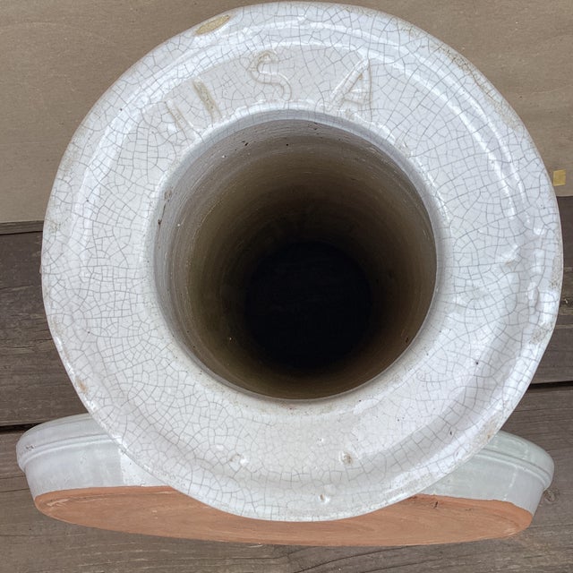 Alabaster Vintage American Made White Glazed Terracotta Column Pedestal Bird Bath For Sale - Image 8 of 12