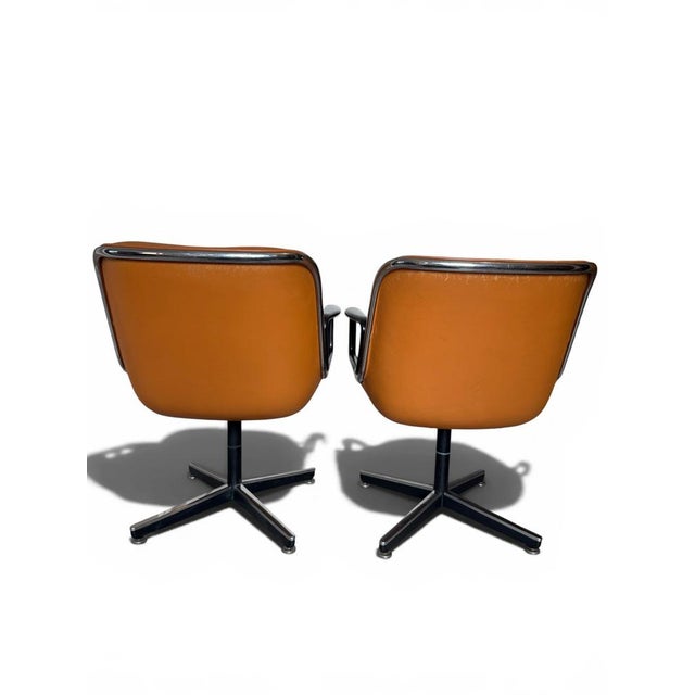 Vintage Camel Leather Executive Chairs by Charles Pollock for Knoll, 1970s, Set of 2 For Sale - Image 6 of 12