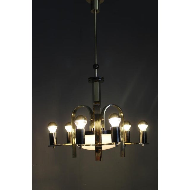 Vintage Art Deco Brass Chandelier with Milk Glass Center, 1930s For Sale - Image 15 of 16