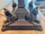 Rare c.1915 Unique Art Glass & Metal Co. Grapevine Leaded Glass Table Lamp With Egyptian Sphinx Bronze Base | Museum Quality For Sale In San Diego - Image 6 of 18