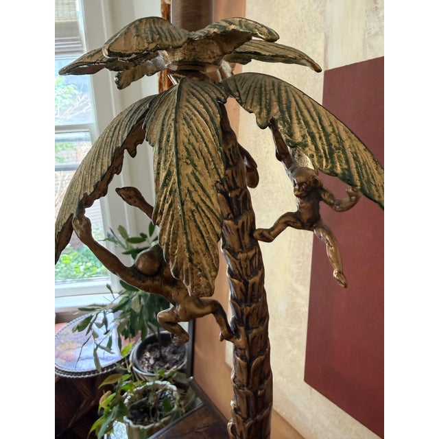Bronze Vintage Frederick Cooper Palm Tree Monkey Table Lamp For Sale - Image 8 of 12