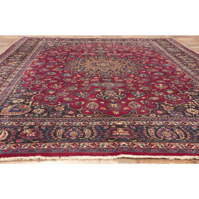 Burgundy Mid 20th Century Mid 20th Century Vintage Persian Mashhad Rug - 08'01 x 11'06 For Sale - Image 8 of 9