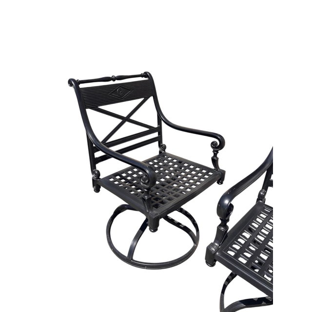 Frontgate “Carlisle” Cast-Aluminum Swivel Rocker Dining Chairs With Red Cushions, Set/4 For Sale - Image 12 of 12