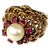 18k Yellow Gold Domed Basket-Weave Pearl and Ruby Cocktail Ring For Sale - Image 9 of 12