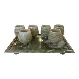 Italian Marble Drink Set With Tray and Six Goblets, 1970s For Sale