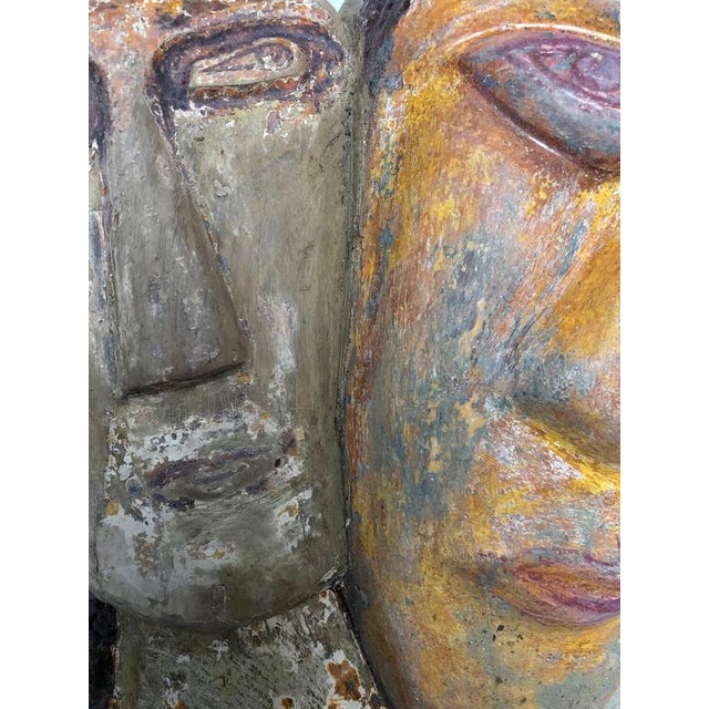 Naïve Folk Art Wooden Sculpture of Couple, 1970s For Sale - Image 4 of 6