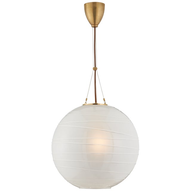 Alexa Hampton for Visual Comfort Signature Hailey Medium Round Pendant in Natural Brass with Frosted Glass For Sale