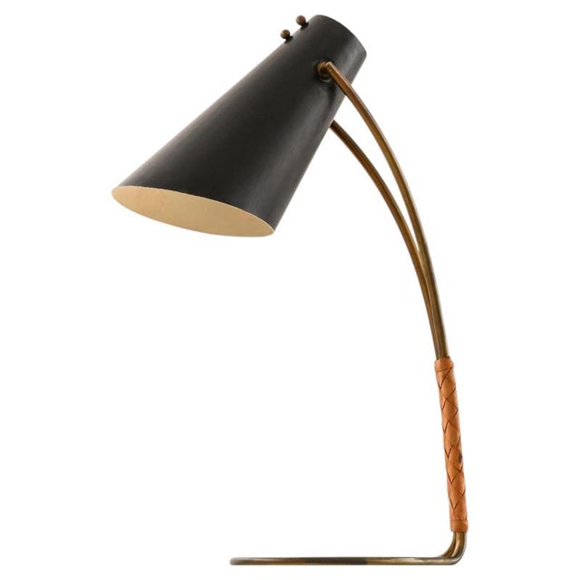 Table Lamp in Brass with Leather and Metal by Svend Aage Holm Sørensen, 1950s For Sale - Image 10 of 10