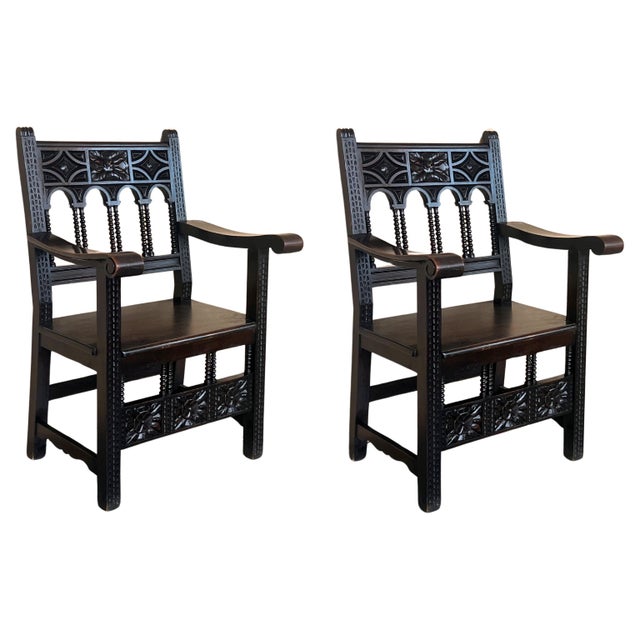 19th Century Spanish Colonial Altar Carved Armchairs with Wood Seat For Sale - Image 15 of 18