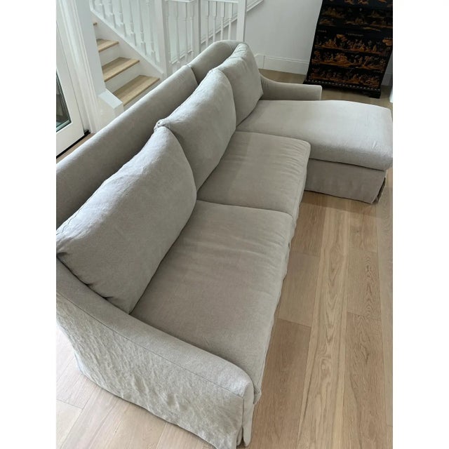 Lee Industries Ava Left Facing Chaise Sofa in Heavy Duty Washable Linen For Sale - Image 13 of 13
