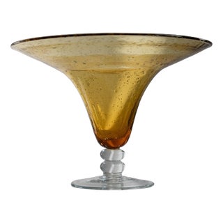 Vintage Italian Orange Bubble Murano Glass Footed Bowl with Ball Stem, 1980s For Sale