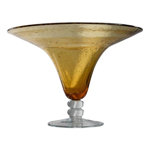 Vintage Italian Orange Bubble Murano Glass Footed Bowl with Ball Stem, 1980s For Sale