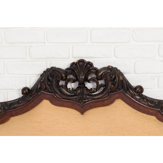 1960s Carved Wooden Headboard with Upholstered Panel, Spain, 1960s For Sale - Image 5 of 7