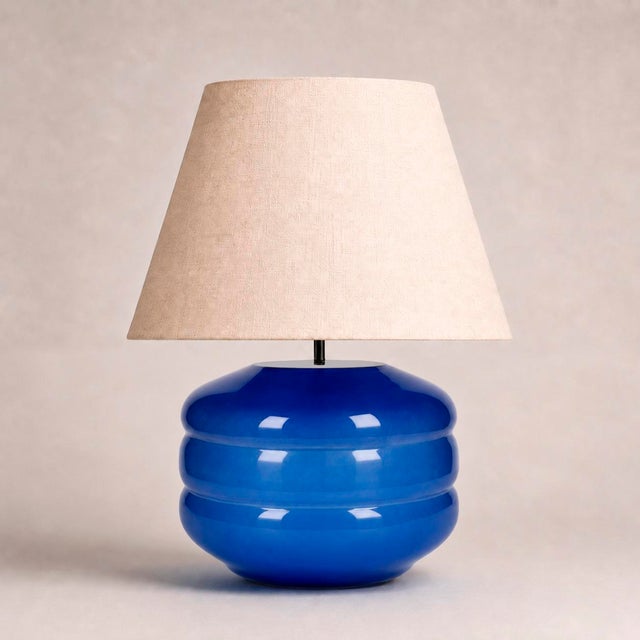 Hand-Blown Glass Table Lamp with Linen Shade in Rose by Svitanok For Sale - Image 6 of 6