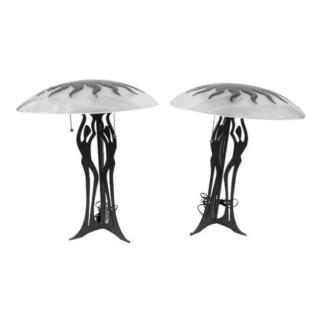 Three Graces Table Lamp Pair - By Cricket Forge For Sale
