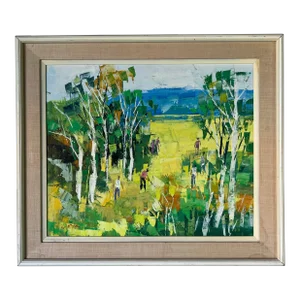 1970's Mid-Century C. Horpin Spring Landscape Oil Painting, Framed