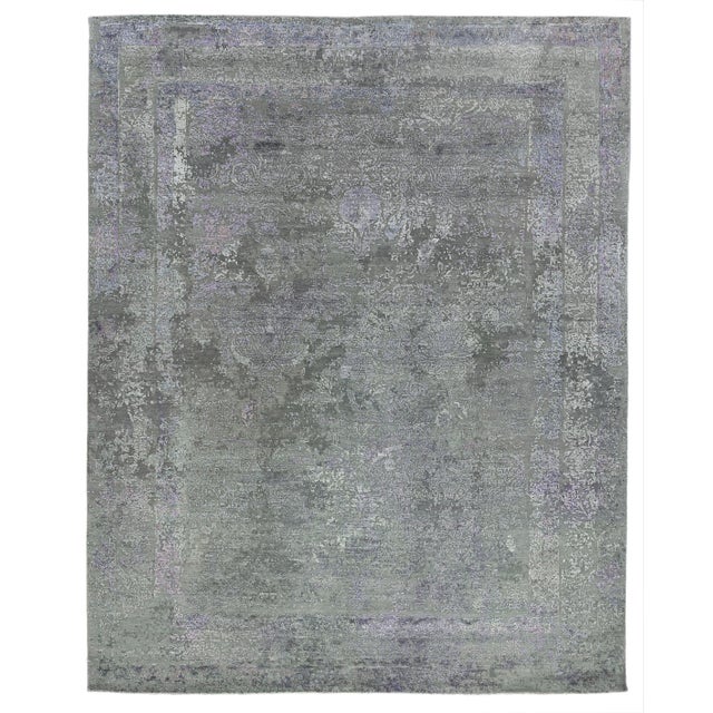 Jordan Charcoal/Purple Hand knotted Wool/Viscose/Cotton Area Rug - 10'x14' For Sale - Image 9 of 9