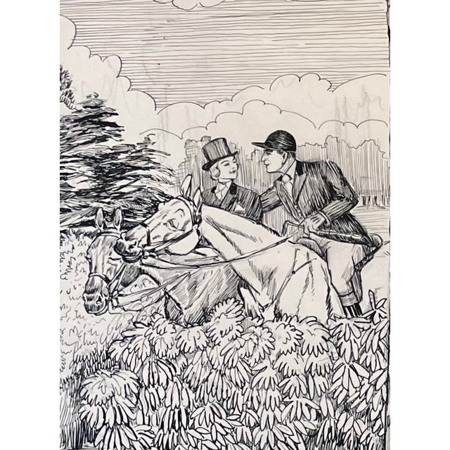 1950s Original Equestrian Whimsical Drawing by Vincenzo Zito, Black Frame Chairish