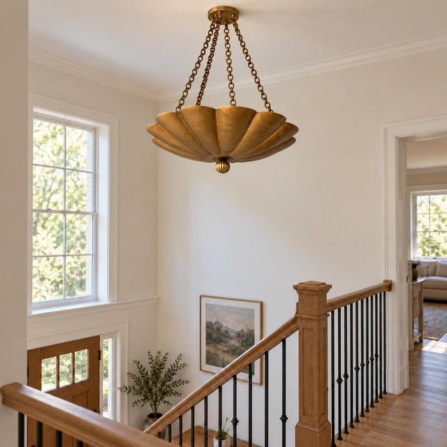 Not Yet Made - Made To Order Handmade Pure Brass Scalloped Pendant Light Fixture. For Sale - Image 5 of 13
