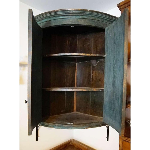 English Hanging Corner Cupboard, Original Blue/Green Paint, Circa 1820 For Sale - Image 4 of 8