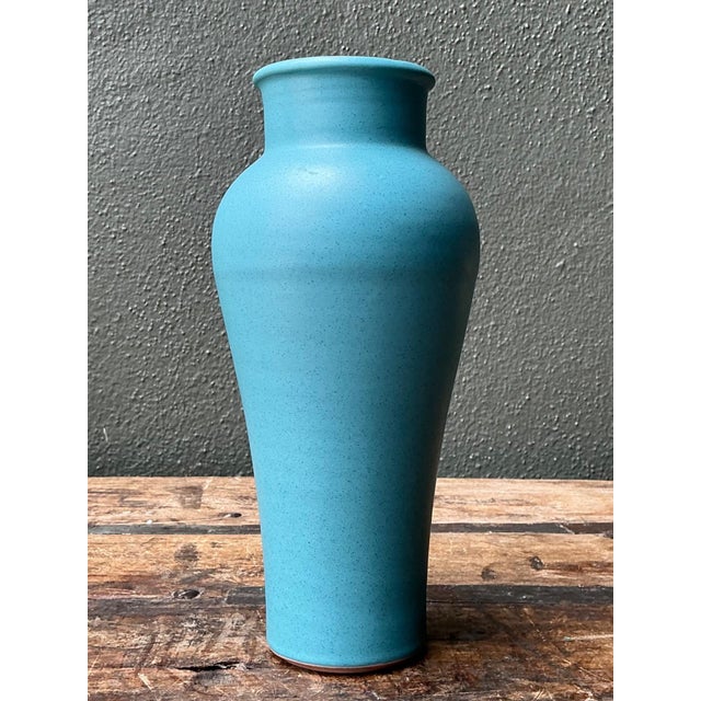 Mid-Century Modern Vintage Studio Pottery Blue Vase For Sale - Image 3 of 14