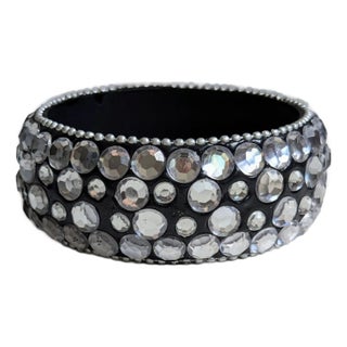 '90s Wide Crystal Studded Black Bangle For Sale