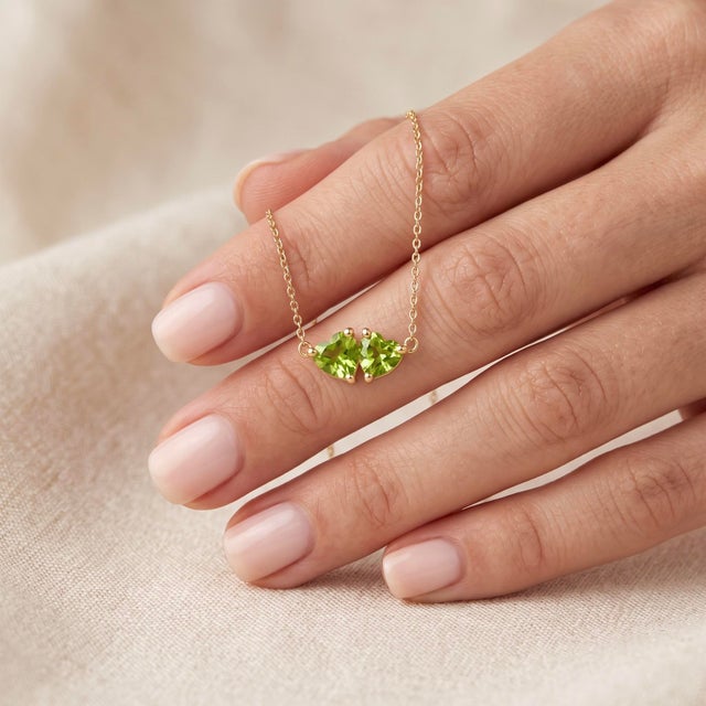 Contemporary Natural Peridot Heart Necklace | August Birthstone Necklace | Gemstone Heart Necklace For Sale - Image 3 of 3