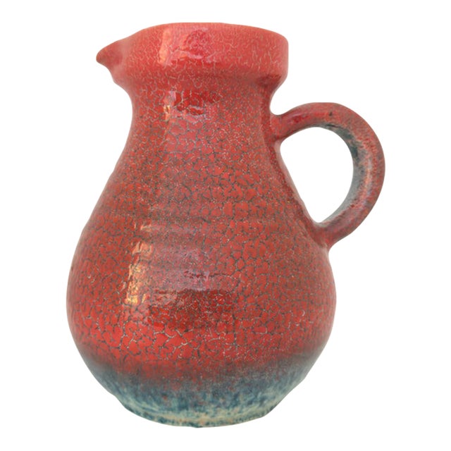 Vintage French Accolay Ceramic Pitcher in Red Crackle Glaze, 1960s For Sale