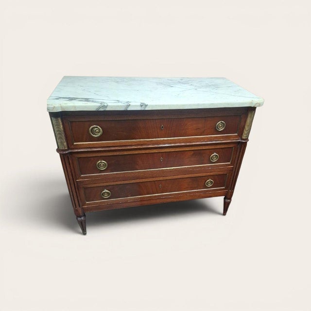 Louis XVI Marble Top Chest of Drawers, 1950 For Sale - Image 9 of 9