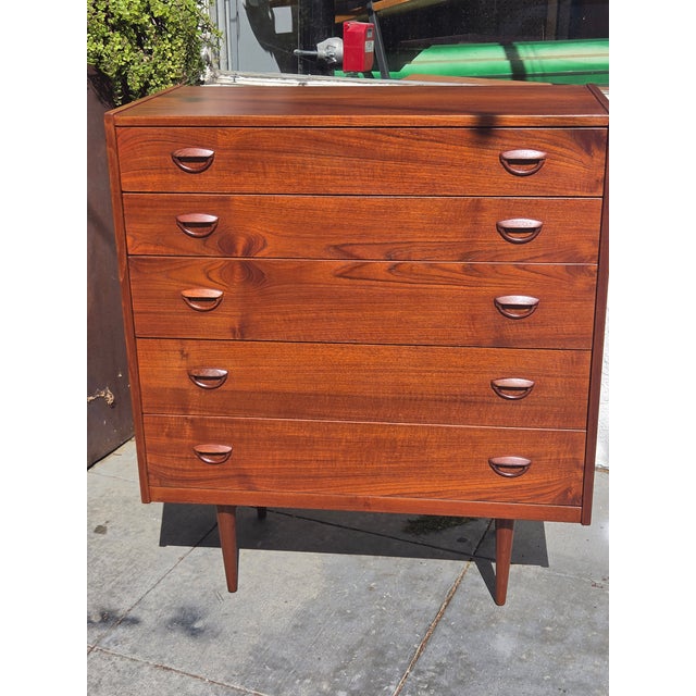 Mid- Century Danish Teak Kai Kristiansen Tall Dresser 5 Drawer For Sale - Image 12 of 15
