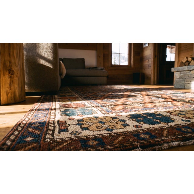 1890s Brown Diamond Antique Caucasian Karabagh Carpet 3'10" X 6'6" Handknotted Wool Rug For Sale - Image 9 of 9