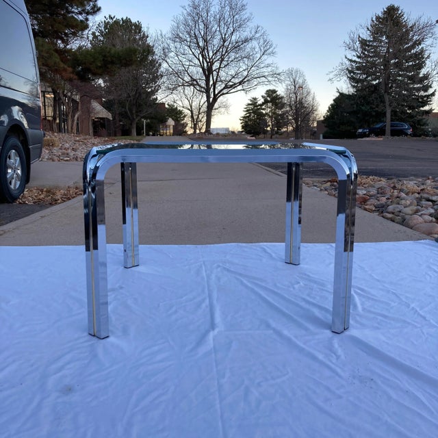 Cassina Mid-Century Modern Italian Chrome and Glass Coffee Table Manner of Gianfranco Frattini for Cassina For Sale - Image 4 of 13