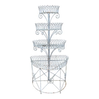 Antique Victorian Four-Tier Painted Wirework Demilune Garden Plant Stand, C. 1900 For Sale