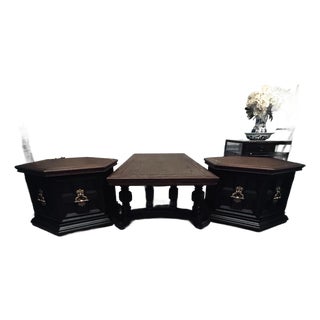 Beautiful Vintage Mediterranean, Brutalist ,Three Piece Coffee Table Set. Rustic/Farmhouse. Custom Hand Painted. For Sale