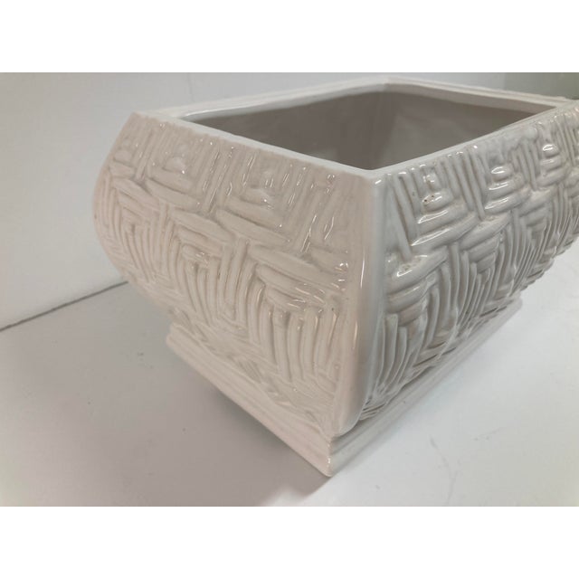 Boho Chic Basket Weave Ceramic Cache Pot For Sale - Image 4 of 10